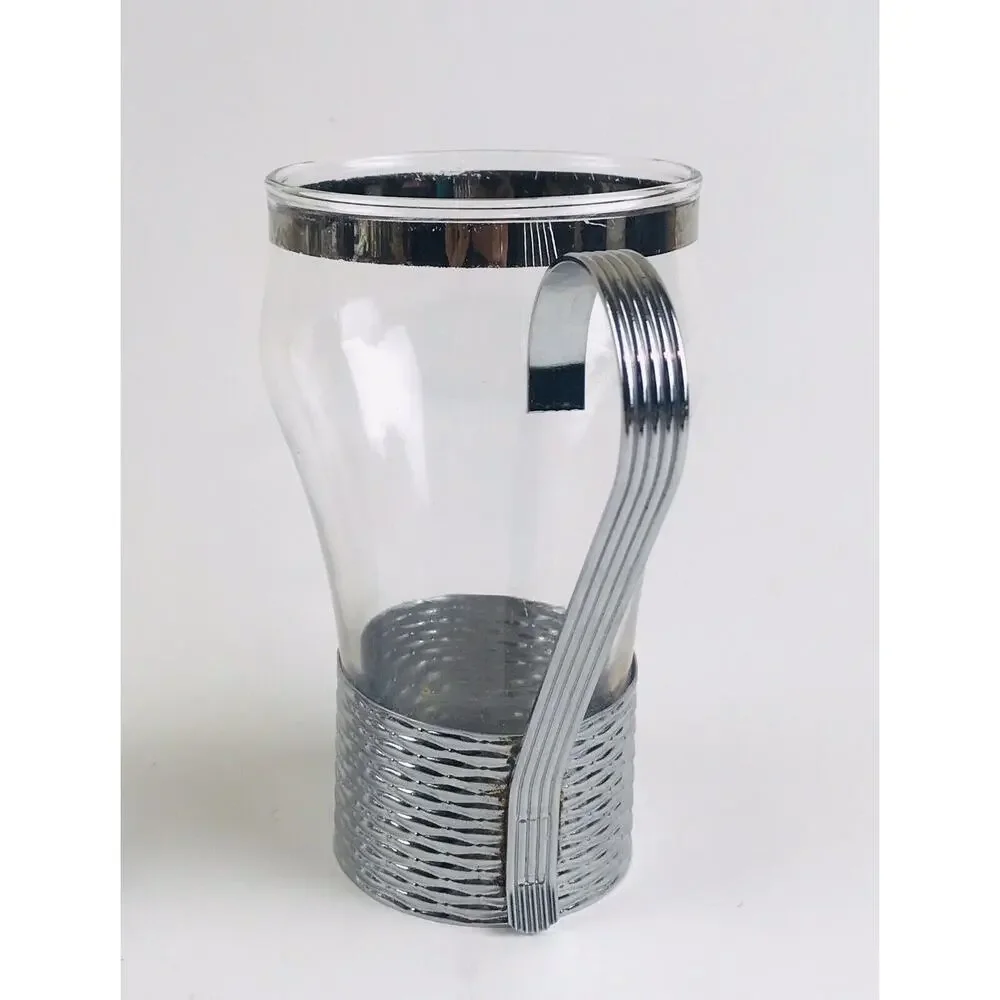 Vintage Federal Glass tumblers silver Colored handle MCM Cup Modern Mid Century